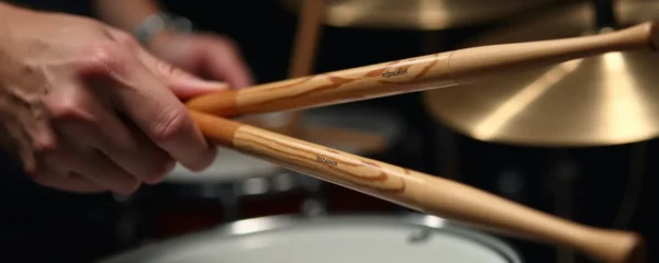 Gros plan sur des mains tenant des baguettes de batterie de haute qualité