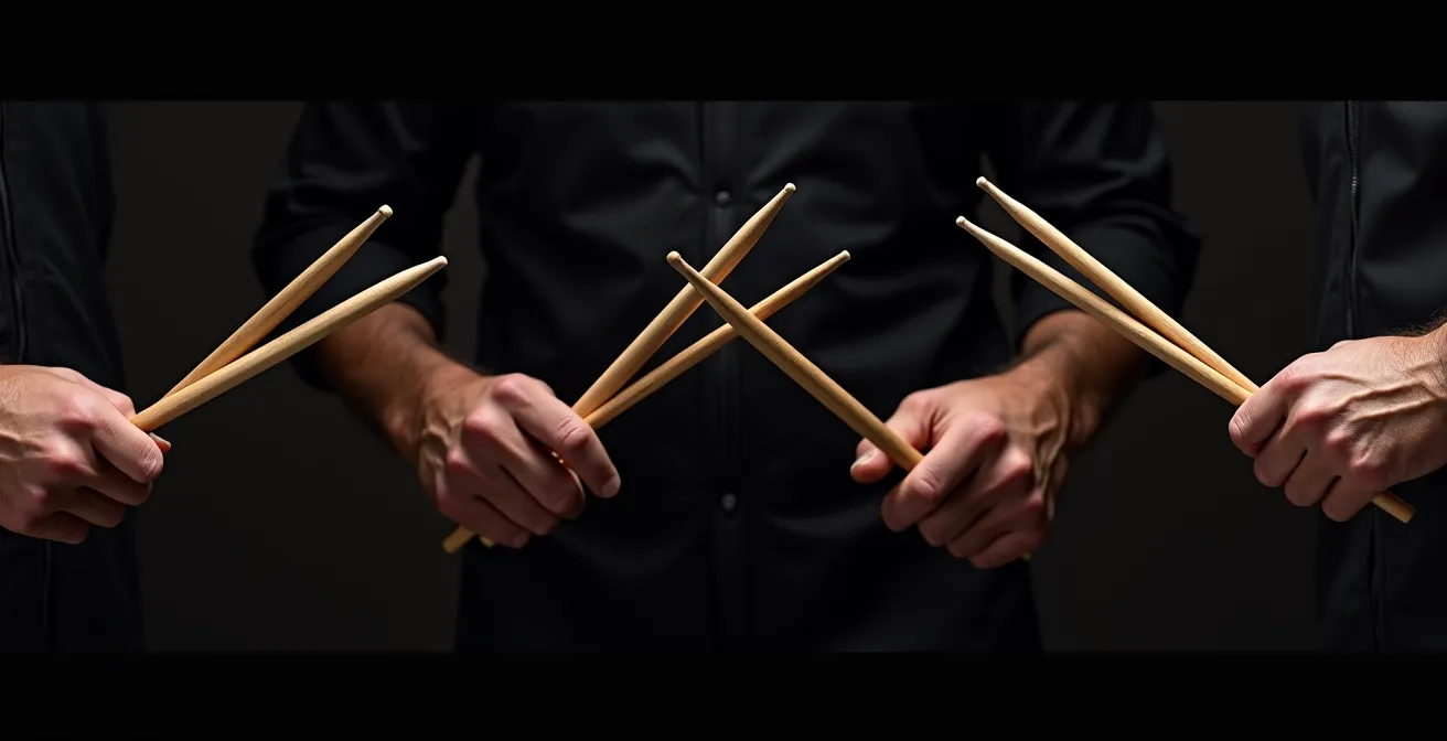 Séquence d'entraînement montrant la progression technique avec différentes baguettes
